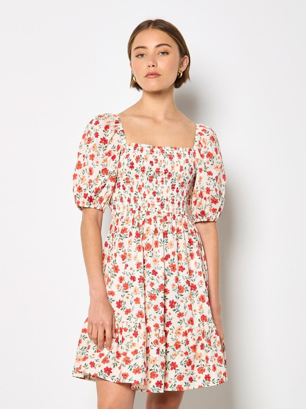 Apricot Floral Smocked Dress